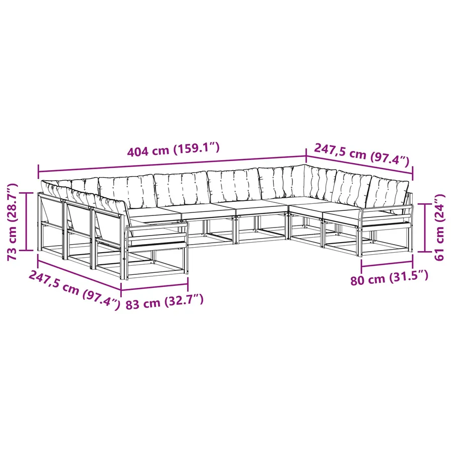 Ensemble de canapés d'extérieur 9 pcs Blanc et noir - 9