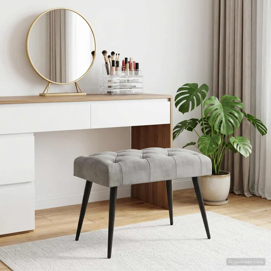 Banc avec capitonnage bouton Gris clair 60 x 40 x 45 cm Velours - 4