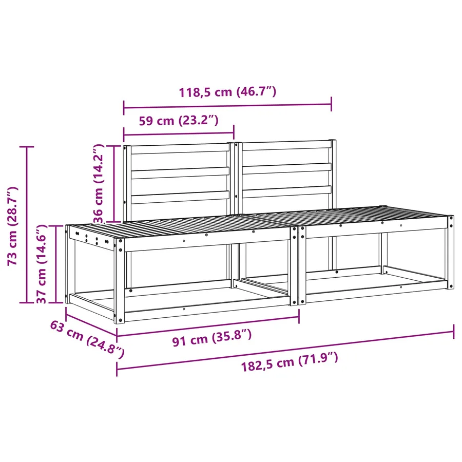 Ensemble de canapés d'extérieur 2 pcs Blanc 182,5 x 63 x 73 cm - 7