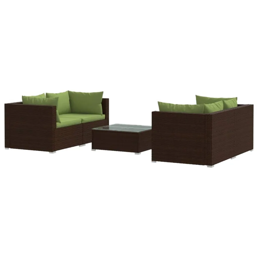 Salon de jardin 5 pcs avec coussins résine tressée marron - 2