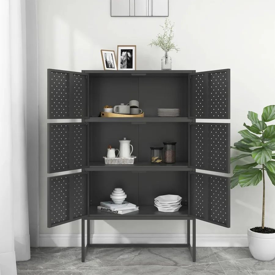 Buffet haut Anthracite 80x35x135 cm Acier - 3