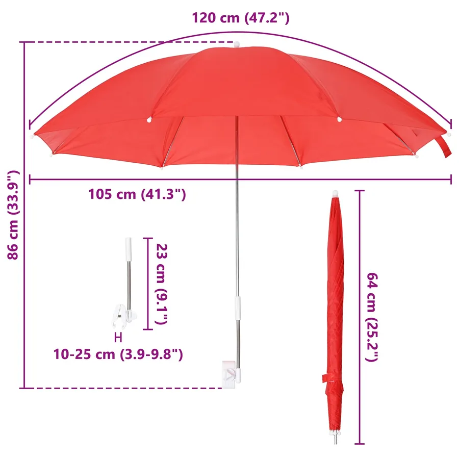 Parapluie avec pince 2 pcs Rouge brique Ø 105 x 86 cm - 10