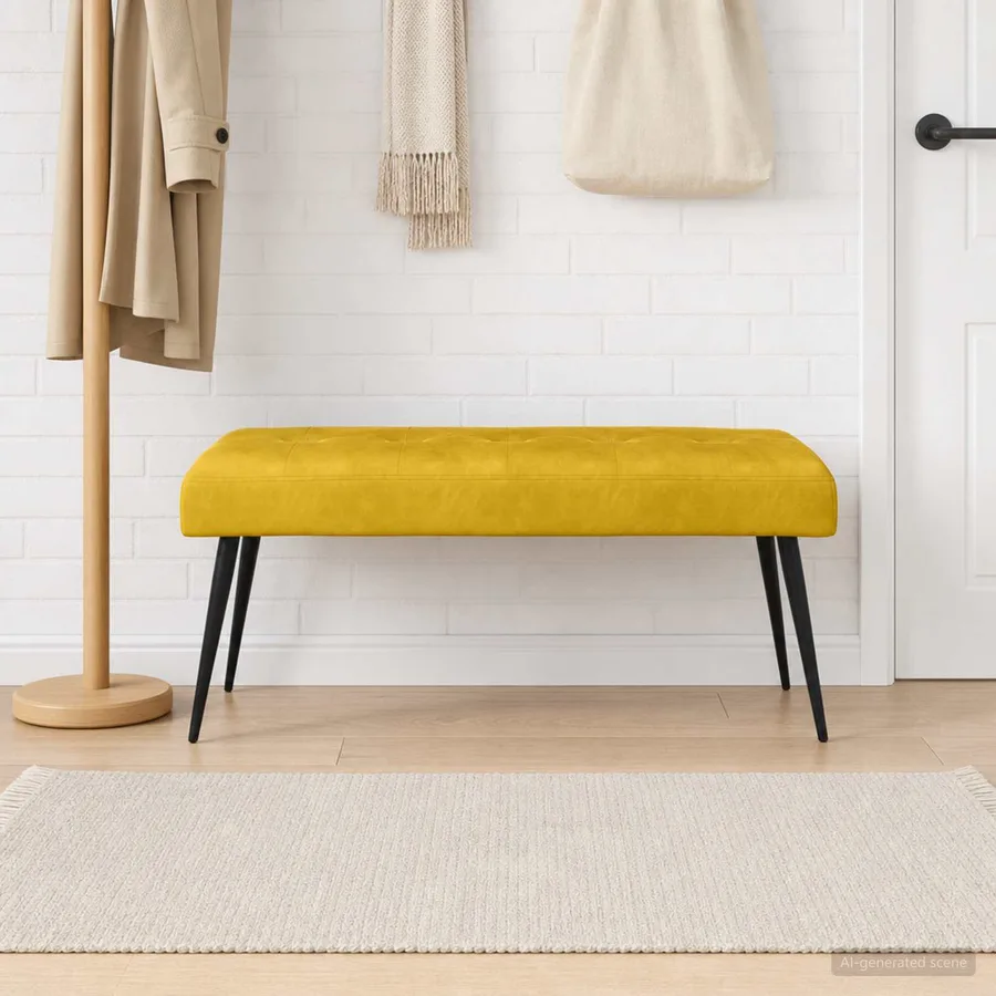 Banc avec capitonnage bouton Jaune 110 x 40 x 46 cm Velours - 3