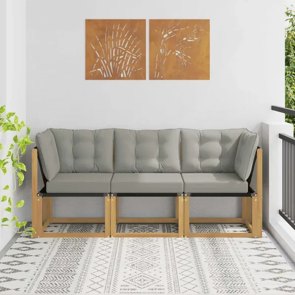 Canapé d’extérieur milieu et coin avec coussin 3 Pièce Blanc