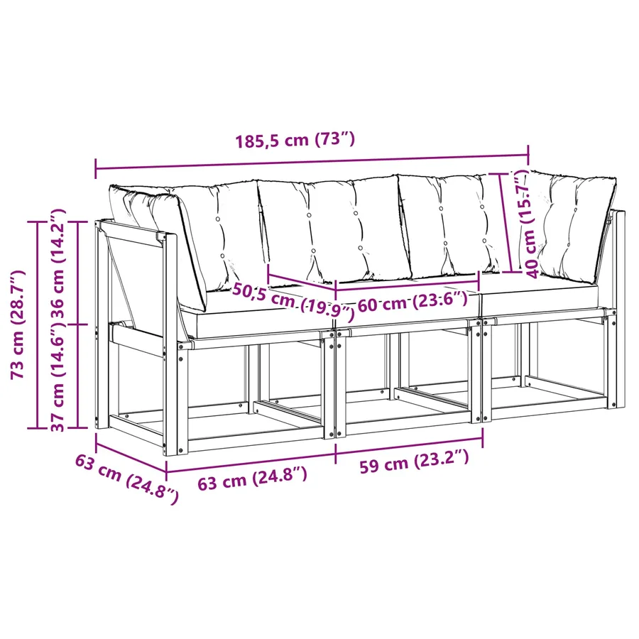 Canapé d’extérieur milieu et coin avec coussin 3 Pièce Blanc - 10