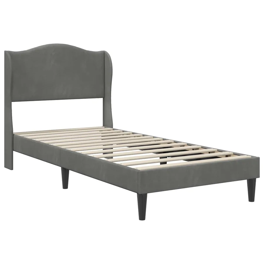 Cadre de lit avec tête de lit Gris foncé 90 x 190 cm Velours - 4
