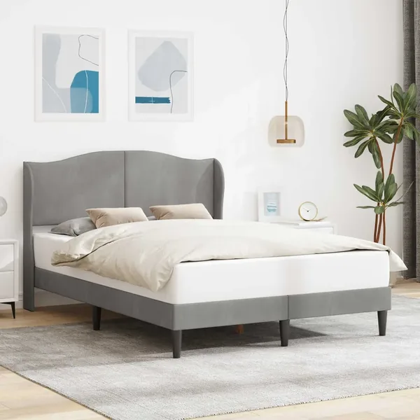 Cadre de lit avec tête de lit Gris clair 140 x 200 cm Velours