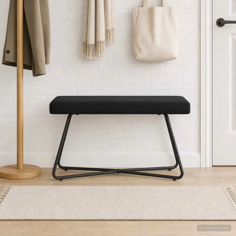 banc Noir 80 x 40 x 45 cm Velours - 3