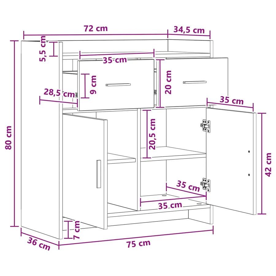 Buffet Sonoma gris 75 x 36 x 80 cm Bois d'ingénierie - 9