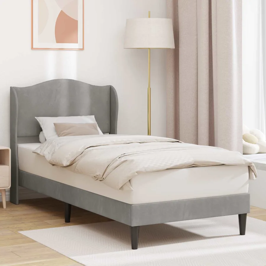 Cadre de lit avec tête de lit Gris clair 90 x 200 cm Velours
