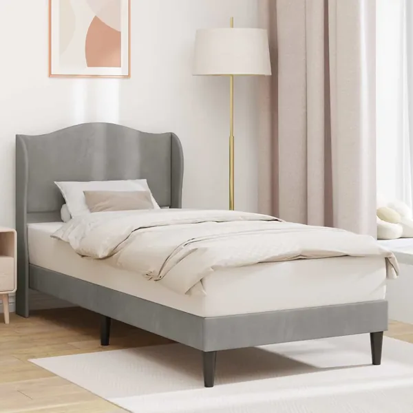 Cadre de lit avec tête de lit Gris clair 90 x 200 cm Velours