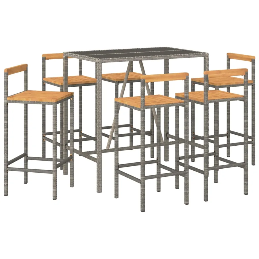 Ensemble de bar jardin 7 pcs gris poly rotin/bois massif acacia - 3