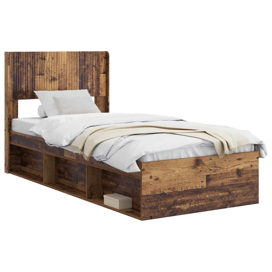 Cadre de lit avec rangement et tête de lit Bois ancien - 2