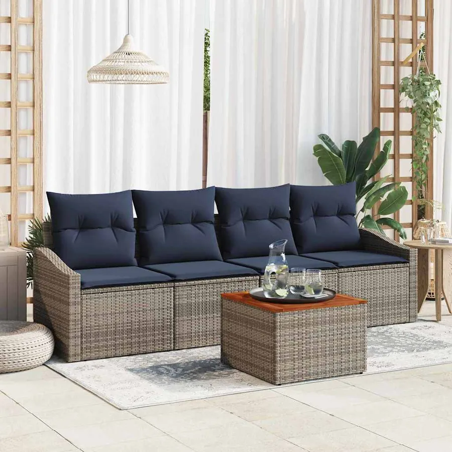 Ensemble de canapé de jardin 5 pcs Gris et bleu marine