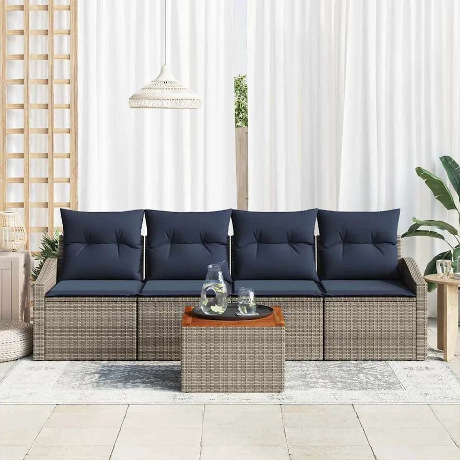 Ensemble de canapé de jardin 5 pcs Gris et bleu marine - 3