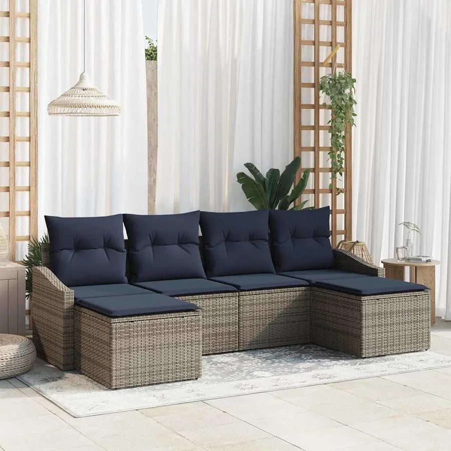Ensemble de canapé de jardin 6 pcs Gris et marine polyrotin