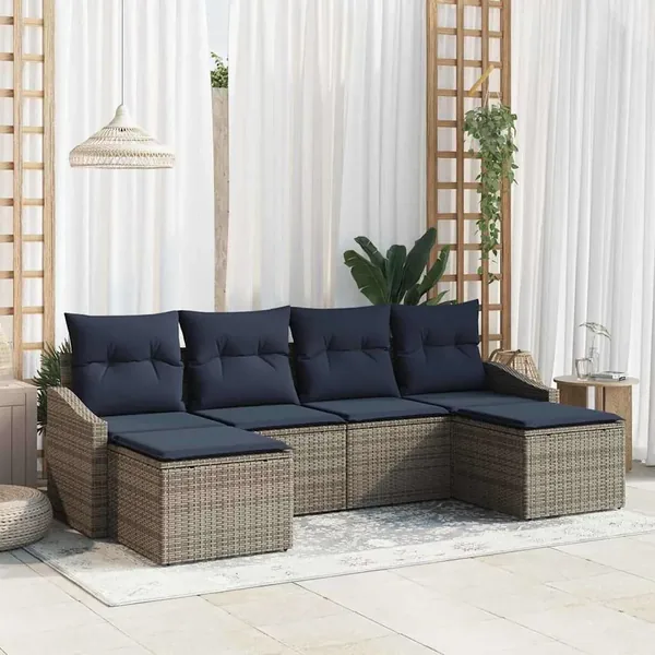Ensemble de canapé de jardin 6 pcs Gris et marine polyrotin