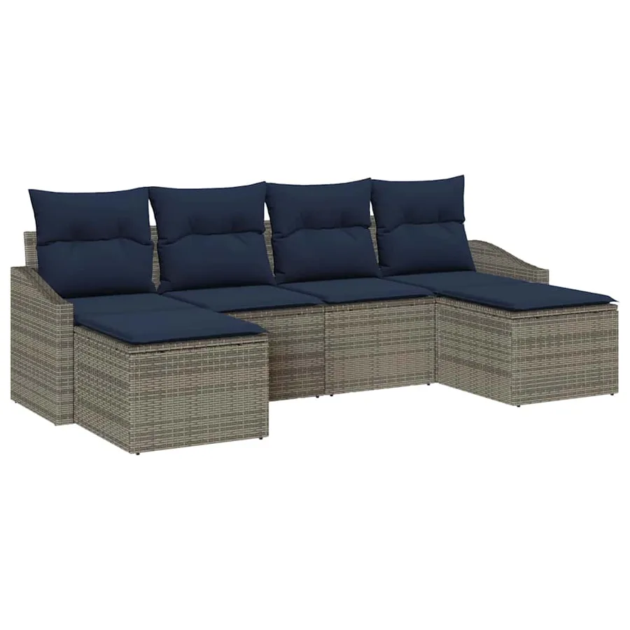 Ensemble de canapé de jardin 6 pcs Gris et marine polyrotin - 2