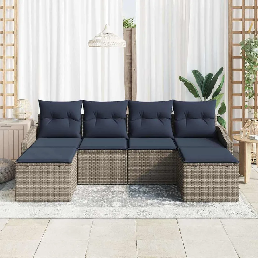 Ensemble de canapé de jardin 6 pcs Gris et marine polyrotin - 3