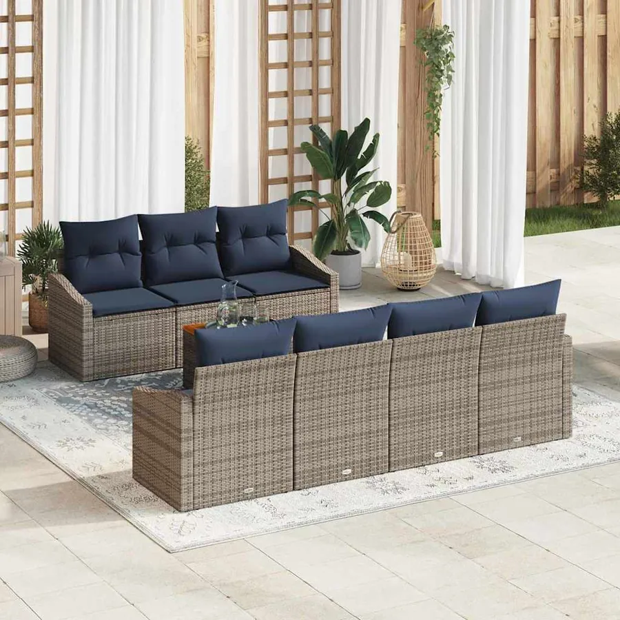 Ensemble de canapé de jardin 8 pcs Gris et bleu marine