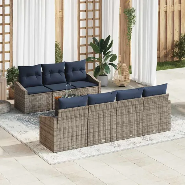 Ensemble de canapé de jardin 8 pcs Gris et bleu marine