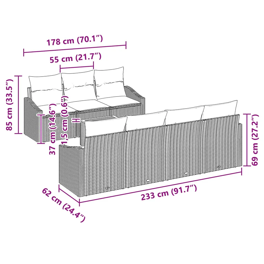 Ensemble de canapé de jardin 8 pcs Gris et bleu marine - 11