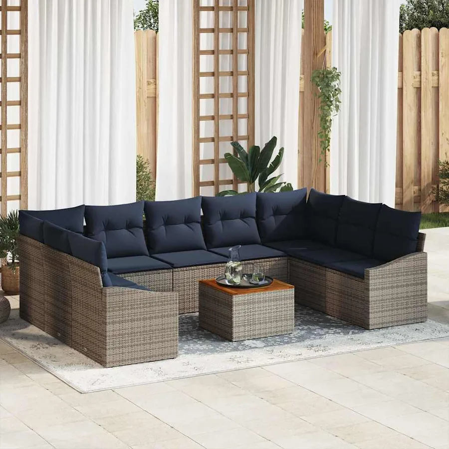 Ensemble de canapé de jardin 10 pcs Gris et bleu marine