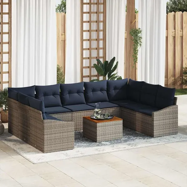 Ensemble de canapé de jardin 10 pcs Gris et bleu marine