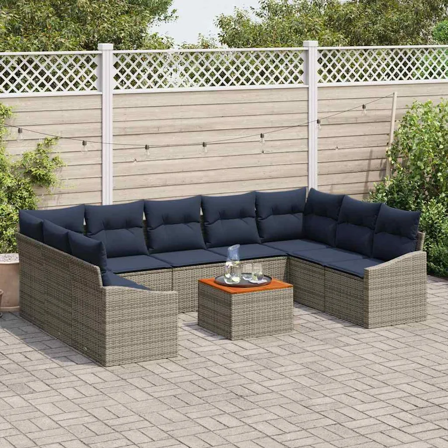 Ensemble de canapé de jardin 10 pcs Gris et bleu marine - 3
