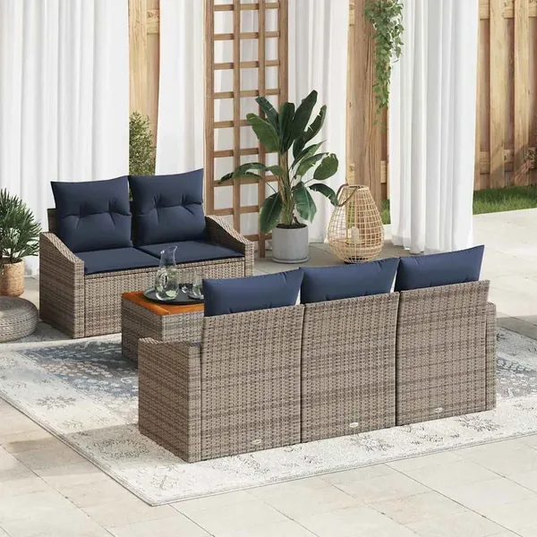 Ensemble de canapé de jardin 6 pcs Gris et bleu marine