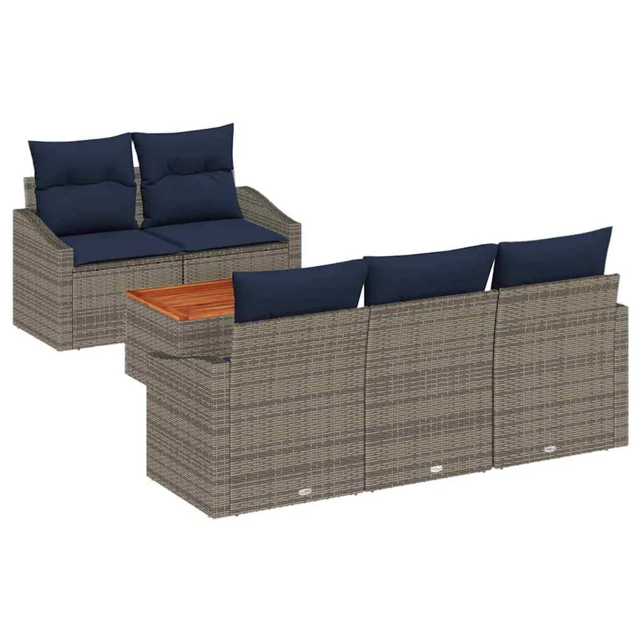 Ensemble de canapé de jardin 6 pcs Gris et bleu marine - 2