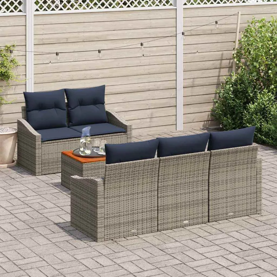 Ensemble de canapé de jardin 6 pcs Gris et bleu marine - 3