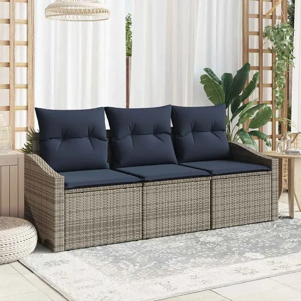 Ensemble de canapé de jardin 3 pcs Gris et bleu marine