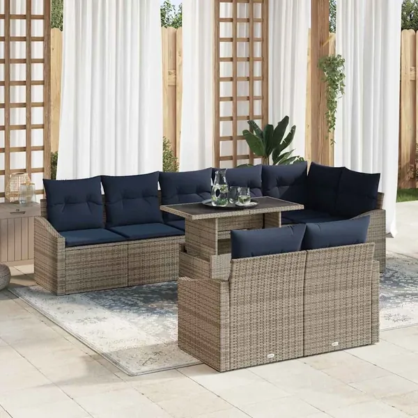 Ensemble de canapé de jardin avec coussin 9 pcs Gris et marine