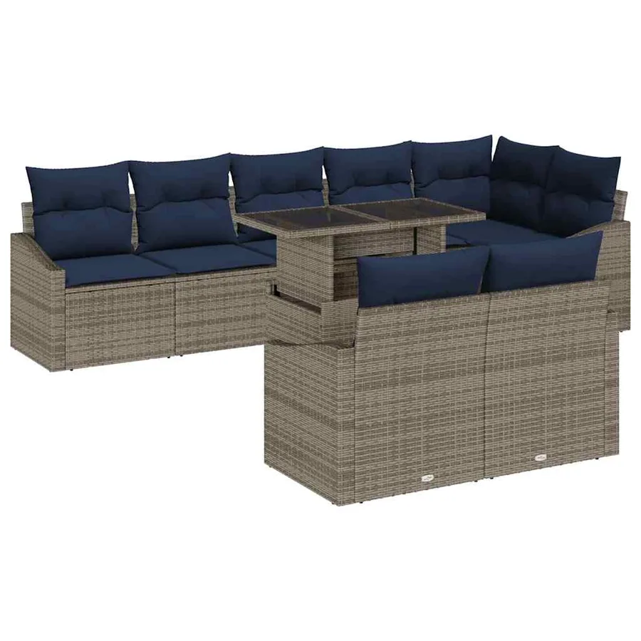 Ensemble de canapé de jardin avec coussin 9 pcs Gris et marine - 2