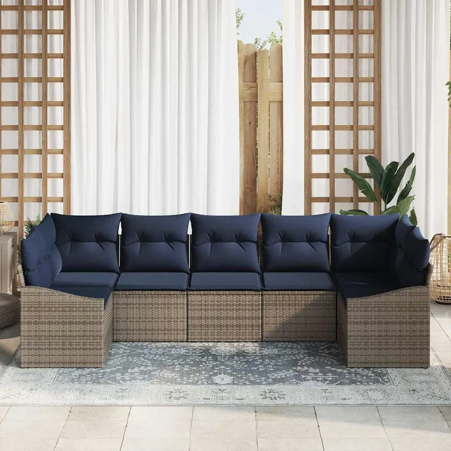 Ensemble de canapé de jardin 7 pcs Gris et bleu marine