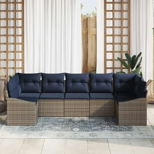 Ensemble de canapé de jardin 7 pcs Gris et bleu marine