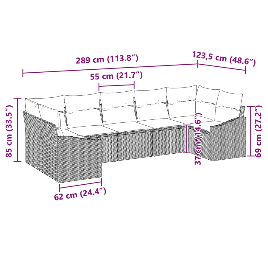 Ensemble de canapé de jardin 7 pcs Gris et bleu marine - 12