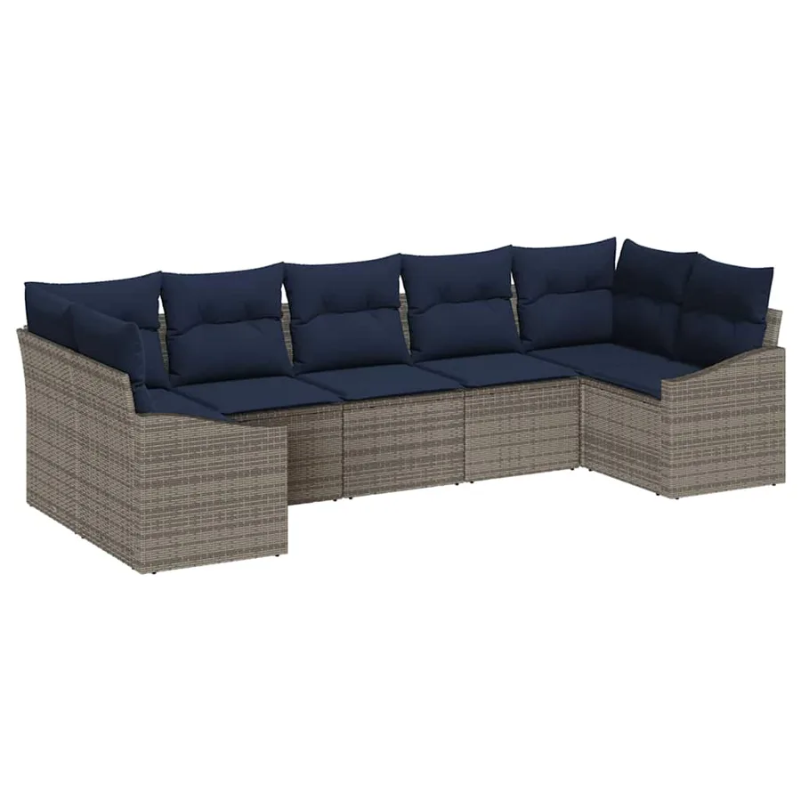 Ensemble de canapé de jardin 7 pcs Gris et bleu marine - 2
