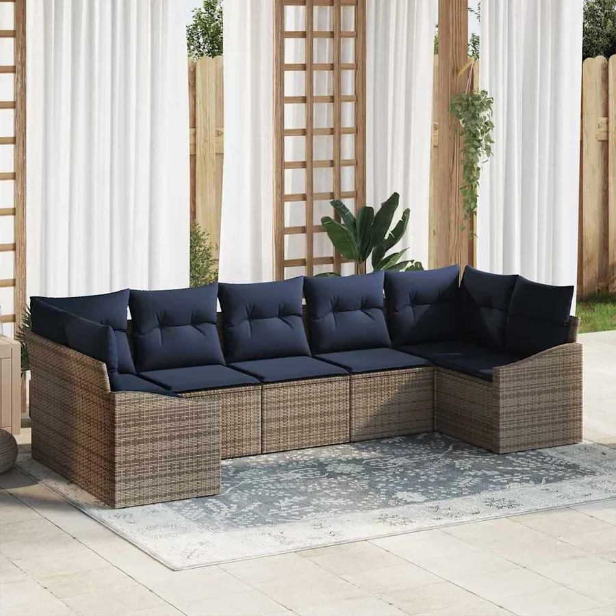 Ensemble de canapé de jardin 7 pcs Gris et bleu marine - 3