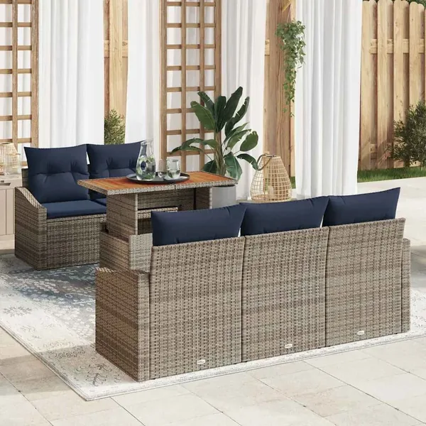 Ensemble de canapé de jardin 6 pcs Gris Poly rotin