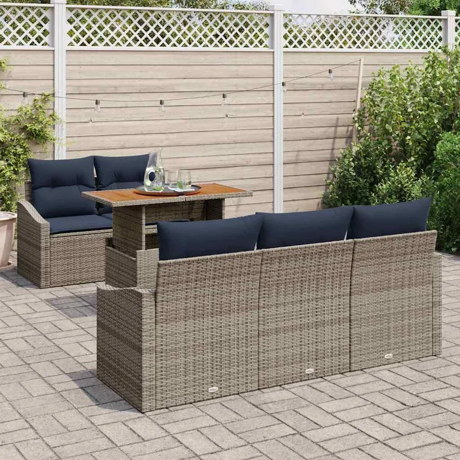 Ensemble de canapé de jardin 6 pcs Gris Poly rotin - 3