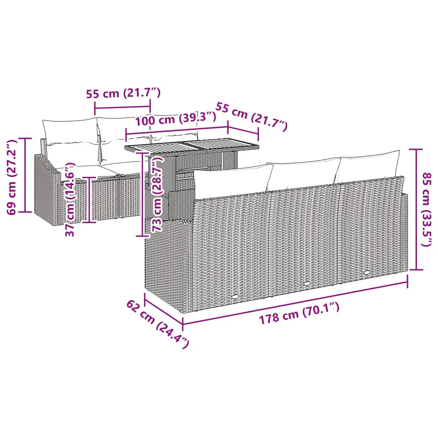 Ensemble de canapé de jardin 7 pcs Gris Poly rotin - 13
