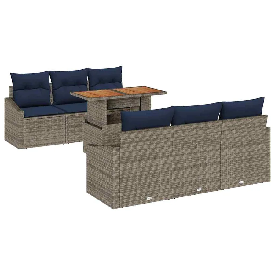 Ensemble de canapé de jardin 7 pcs Gris Poly rotin - 2