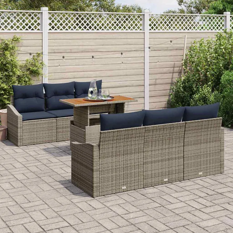 Ensemble de canapé de jardin 7 pcs Gris Poly rotin - 3
