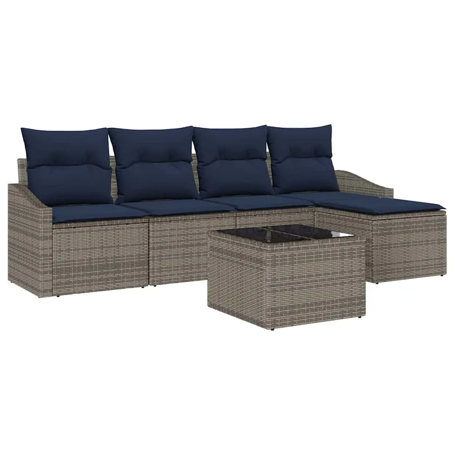 Ensemble de Canapés avec coussin 6 pcs Gris et marine polyrotin - 2