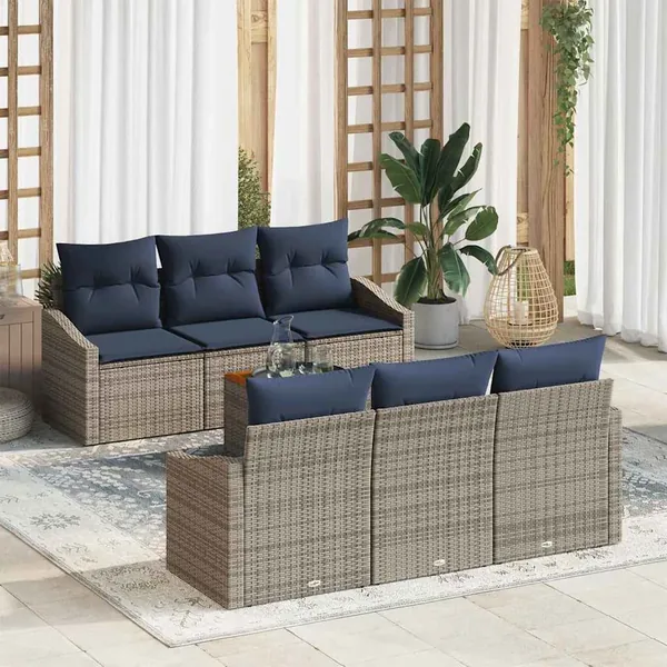 Ensemble de canapé de jardin 7 pcs Gris et bleu marine