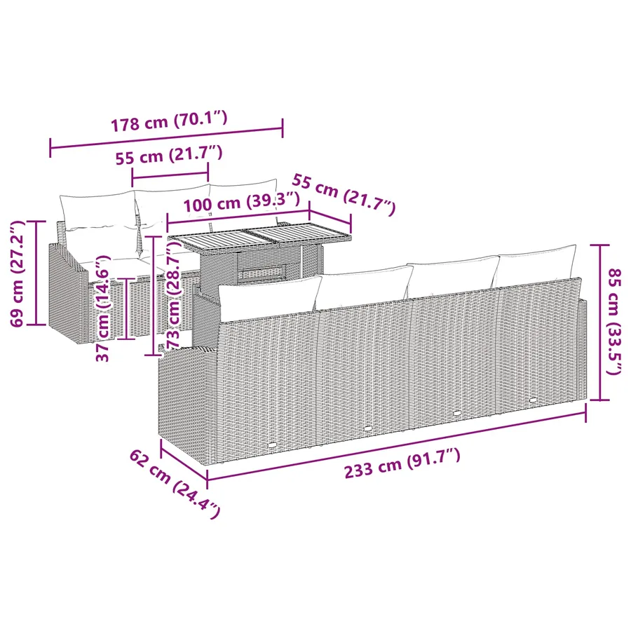 Ensemble de canapé de jardin 8 pcs Gris Poly rotin - 13