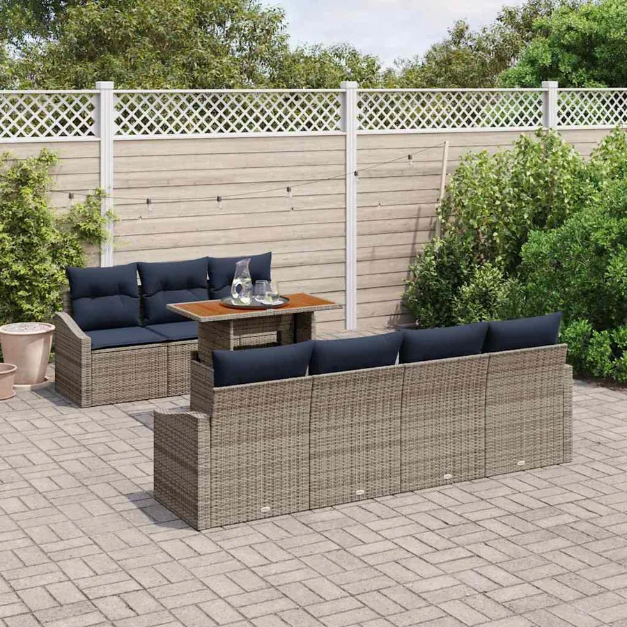 Ensemble de canapé de jardin 8 pcs Gris Poly rotin - 3