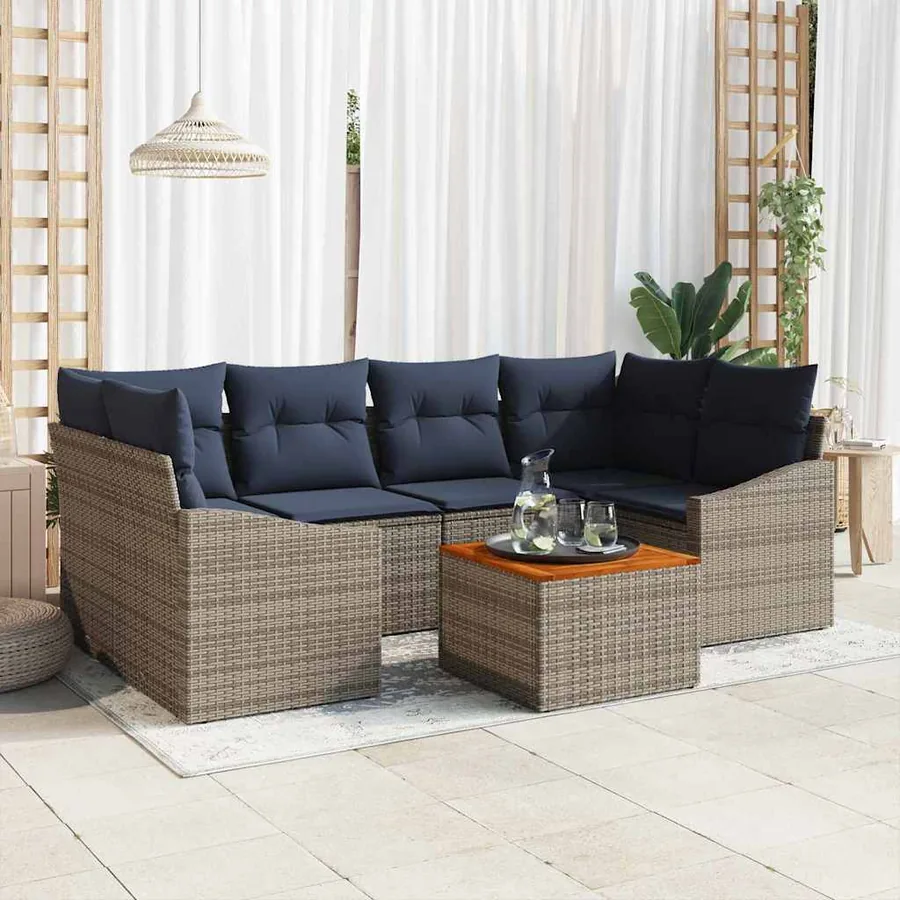 Ensemble de canapé de jardin 7 pcs Gris et bleu marine